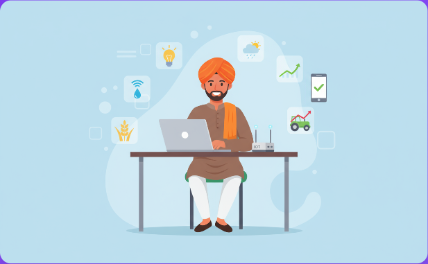 Indian farmer using smart farming technology