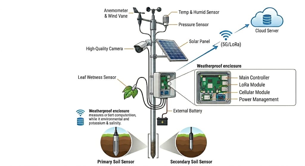 Krushi Vision IoT field station on iron pole